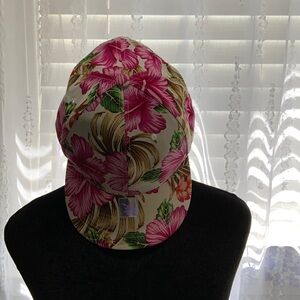 Women's Pink Floral Baseball Cap with Green Leaf Accents